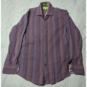 Bristol & Bull Button Down Shirt Sz M Purple Multi-Stripe Contrast Paisley Cuffs